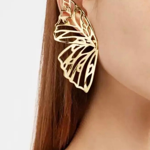 Gold Butterfly Wing Earrings - Picture 3 of 7